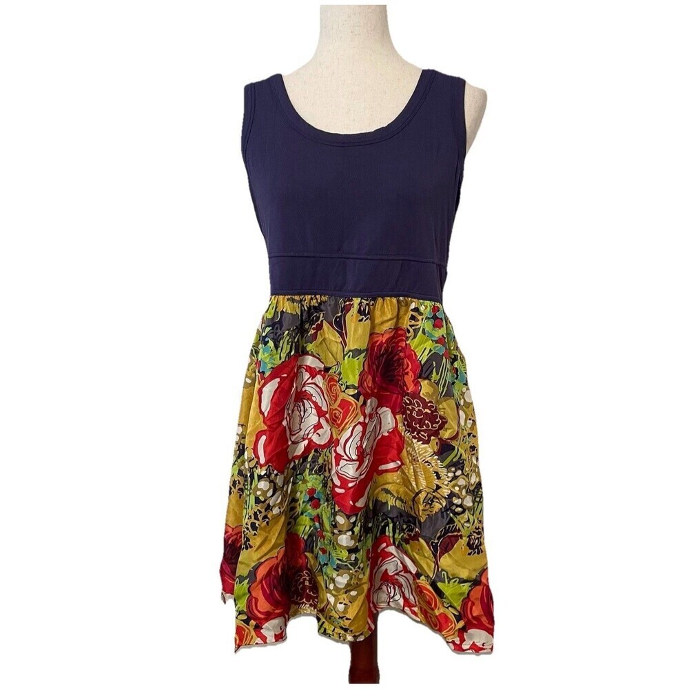 Anthropologie Fei Womens Large Sleeveless Dress Fit Flare Short Colorful Floral